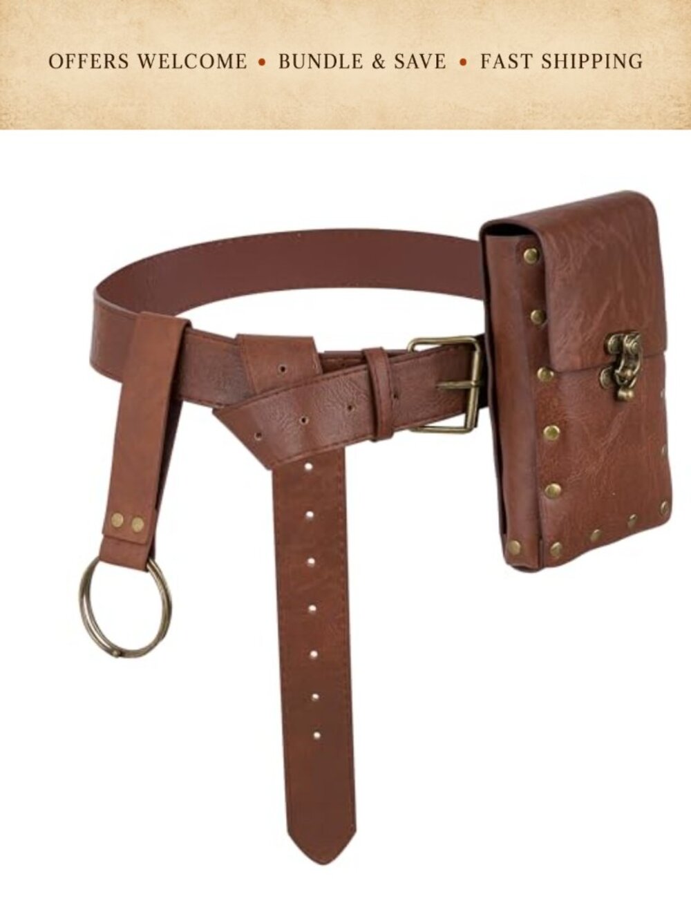 Medieval Renaissance Faux Leather Waist Bag Belt Pouch Set